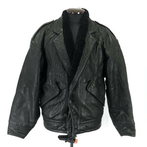 イタリア製/Vintage★ボアカラー/レザーライダースジャケット/コート【48/メンズL/黒/black】G-1/フライト/Jumper/Jacket◆pBH419