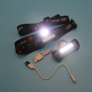 LED ヘッドライト USB充電 高輝度 ランプ 防災 防水 アウトドア レジャー キャンプ 登山 釣り 小型 軽量 ワークライト 作業灯 懐中電灯 2個の画像8