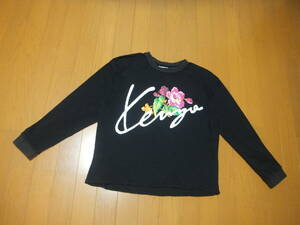 送料250円◎KENZO　ケンゾー 希少90s OLD KENZO レディース・フラワープリント 長袖Tシャツ＊ロンT ヴィンテージ オールドケンゾー 黒／M