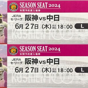 阪神タイガースチケット 6月27日(木) VS 中日戦 甲子園球場 レフト外野指定席2枚