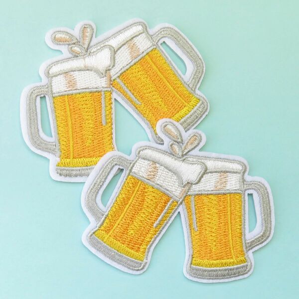 【2枚セット】ビール お酒 乾杯 刺繍 アイロン ワッペン おもしろ 変わり種 アップリケ 手芸用品 アレンジ パッチ