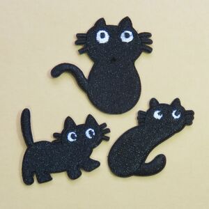 【3種セット】黒猫 刺繍 アイロン ワッペン アップリケ ねこ 手芸用品 アレンジ パッチ patch an-s43