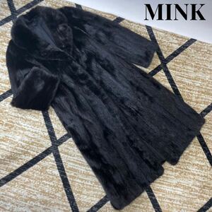 毛皮美品◇MINK ブラックミンク ◇リアルファー 本毛皮超ロングコート(着丈約107cm) レディース サイズ13 黒色 水貂皮