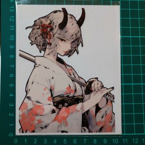 日本 和風ガール 着物 刀 侍芸者 角 鬼 芸妓 日本の女の子 ステッカー 転写シールの画像1