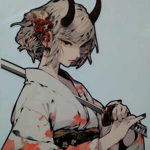 日本 和風ガール 着物 刀 侍芸者 角 鬼 芸妓 日本の女の子 ステッカー 転写シールの画像4