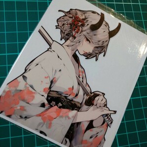 日本 和風ガール 着物 刀 侍芸者 角 鬼 芸妓 日本の女の子 ステッカー 転写シールの画像3