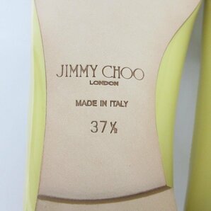 未使用 JIMMY CHOO ジミーチュウ エナメル ポインテッドトゥ レースアップ フラットパンプス 37 1/2 約24.5cm イエローの画像7