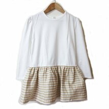 美品 22SS BORDERS at BALCONY ボーダーズアットバルコニー PEPLUM LONG SLEEVE TEE 長袖 ボーダー切替 Tシャツ 36 ホワイト×ベージュ ◆_画像1