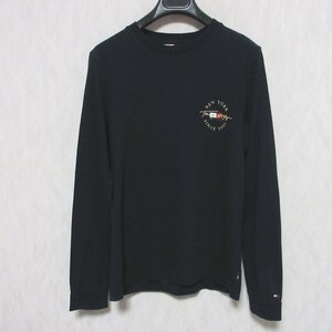 新品同様 TOMMY HILFIGER トミーヒルフィガー 長袖 ロゴ刺繍 Tシャツ カットソー S ネイビー ◆