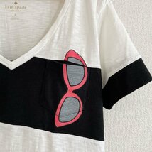 良品 kate spade new york ケイトスペード サングラス&ボーダープリントVネックカットソー Tシャツ S ホワイト×ブラック ◆_画像5