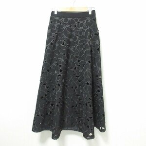 新品 未使用 AMERI アメリ VIOLA CUTWORK FLARE SKIRT 花柄 カットワーク ロング丈 イージー フレアスカート F ブラック ◆