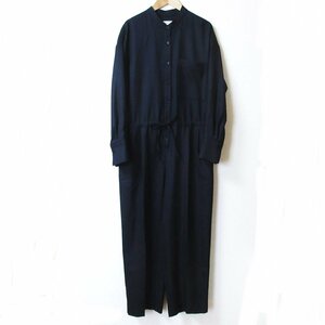 美品 23AW ebure エブール ウールサキソニー シャツコンビネゾン オールインワン ロンパース サイズ36 ネイビー ◆