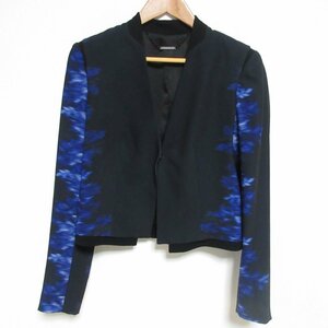 美品 ELIE TAHARI エリータハリ シングル 1B バイカラー ノーカラージャケット IT42サイズ ブラック×ブルー ◆