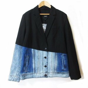  unused tesigaru Denim × blaser hybrid jacket Denim switch repeated construction jacket large size 46 black × blue *