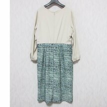 美品 INED イネド 長袖 切替し バックスリット ワンピース 71-91121319 大きいサイズ 13T ベージュ グリーン ◆_画像2