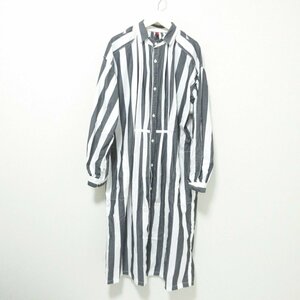 美品 Le Sans Pareil ルサンパレイユ ストライプ柄 ひざ下丈 長袖 シャツワンピース ホワイト×ブラック 041 ◆