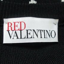 美品 RED VALENTINO レッドヴァレンティノ 英字 ストレッチ 半袖 ひざ丈 フレアワンピース S ブラック ◆_画像3