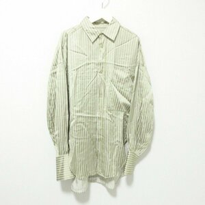 美品 22AW TODAYFUL トゥデイフル Satinstripe Pocket Shirts 長袖 サテンストライプシャツ F ライトグリーン×ホワイト ◆