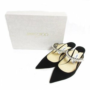 未使用 20SS JIMMY CHOO ジミーチュウ BING 65 スエード ビジュー メリージェーン ポインテッドトゥ パンプス 37 1/2 約24cm ブラック ◆