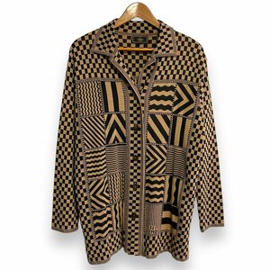  beautiful goods FENDI Fendi Vintage total pattern long sleeve open color knitted shirt blouse 44 Brown × black 