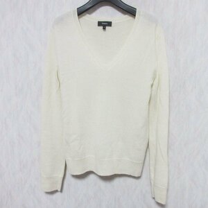 美品 Theory セオリー CASHMERE VNECK カシミヤ100％ Vネック 長袖 ニット セーター 01-9301751-150-902 S アイボリー ◆