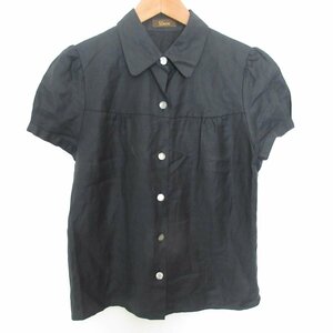  almost beautiful goods LOEWE Loewe linen Blend puff sleeve short sleeves shirt blouse size 40 navy 