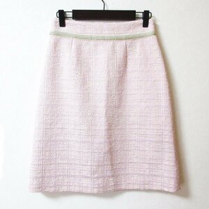  beautiful goods PAULE KA paul (pole) ka check chain lame thread knee height pastel tweed skirt size 36 pink *
