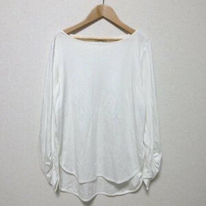 美品 22SS PLST プラステ グロスジャージーギャザースリーブTシャツ ラウンドヘム ボートネック 長袖 カットソー 122101154 S ホワイト ◆