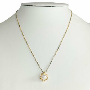 良品 MIKIMOTO ミキモト 925 フラワー パール 真珠 チェーン ペンダント ネックレス アクセサリー ゴールド J1102