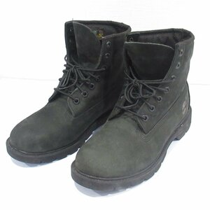 美品 Timberland ティンバーランド ヌバックレザー ベーシック ショートブーツ 10042 7.5W 25.5cm相当 ブラックグリーン ◆