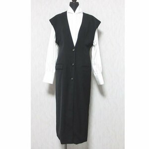 美品 24SS アメリ OTONA MUSE SET UP CLASSIC DRESS ×オトナミューズ ブラウス ロングジレ セレモニードレス S ブラック×ホワイト ◆