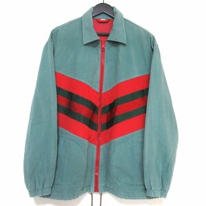 美品 20AW GUCCI グッチ シェリーライン ジップアップ ウォッシュデニム トラックジャケット 599939 XDAYG 46 170/88A グリーン×レッド系