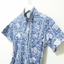 美品 REYN SPOONER レインスプーナー アロハ柄 半袖 膝丈 ボタンダウン シャツワンピース S ブルー×ホワイト ◆_画像4