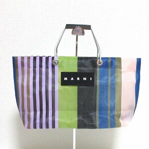  прекрасный товар MARNI Marni рынок мульти- полоса цветок Cafe ручная сумочка большая сумка многоцветный *
