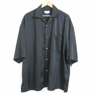 美品 MAISON SPECIAL メゾンスペシャル 半袖 シャイニーサテンプライム オーバーオープンカラーシャツ ユニセックス 2 ブラック