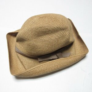 美品 mature ha. マチュアーハ BOXED HAT 11cm grosgrain ribbon 帽子 ペーパーハット ブラウン ◆