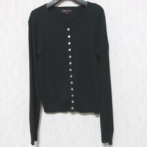 美品 agnes b. アニエスベー J155 CARDIGAN コットンニットカーディガンプレッション ロゴシルバーボタン 2 ブラック ◆_画像1