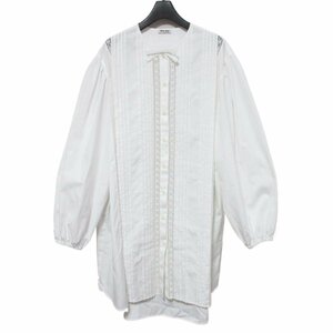  beautiful goods MIU MIU MiuMiu 2021 year made cotton po pudding race switch puff sleeve long sleeve pin tuck shirt dress One-piece 40 white *
