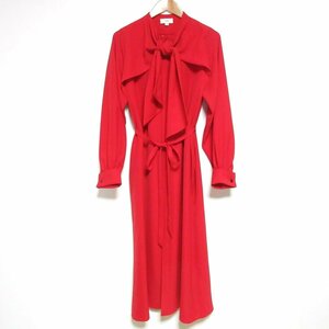 美品 23AW HYKE ハイク PUSSY BOW DRESS 長袖 マキシ丈 比翼ボタン シャツワンピース ドレス S レッド ◆