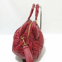 美品 miu miu ミュウミュウ パテントレザー キルティング 2way ボストンバッグ ハンドバッグ ショルダーバッグ レッド ◆_画像6