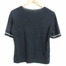 美品 LEONARD レオナール 総柄 カンカン素材 半袖 ニット Tシャツ カットソー L ネイビー×ブラック×ホワイト_画像2