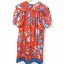 美品 GUCCI グッチ 花柄 シルク100％ 半袖 ひざ丈 ワンピース ドレス キッズ 子供服 570951 サイズ12 オレンジ系×ブルー_画像2