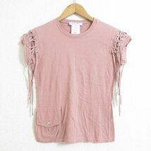 美品 03SS Christian Dior クリスチャンディオール ガリアーノ期 クルーネック 半袖 レースアップ Tシャツ カットソー F38サイズ ピンク系_画像1