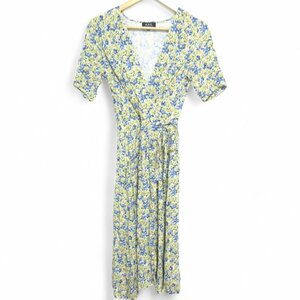 美品 A.P.C アーペーセー ROBE MATHILDA FLOWER DRESS 花柄 フラワープリント Vネック 半袖 ひざ下丈 ワンピース 34 マルチカラー