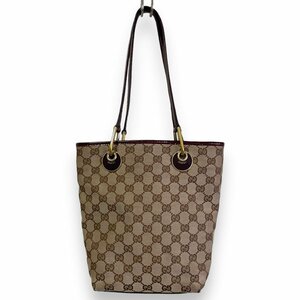 良品 GUCCI グッチ GGキャンバス ワンショルダーバッグ 120840 ボルドー×ブラウン系