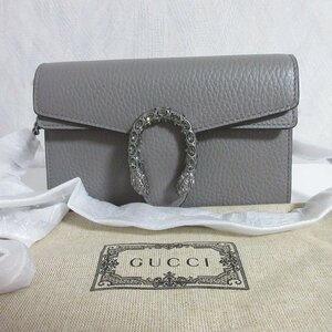 未使用 GUCCI グッチ ディオニュソス レザー スーパーミニバッグ チェーンショルダーバッグ クラッチ 476432 グレージュ×シルバー金具 ◆