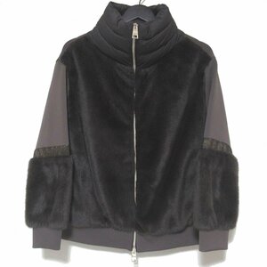 美品 21AW HERNO ヘルノ 異素材切り替え ダウンカラー ジップアップ ブルゾン ジャケット 40サイズ ブラウン系