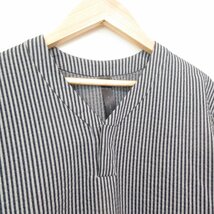 未使用 WJK ダブルジェイケイ V-neck henly shirt ストライプ柄 半袖 シアサッカー Tシャツ カットソー Sサイズ ネイビー系_画像4