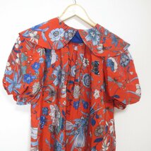 美品 GUCCI グッチ 花柄 シルク100％ 半袖 ひざ丈 ワンピース ドレス キッズ 子供服 570951 サイズ12 オレンジ系×ブルー_画像3