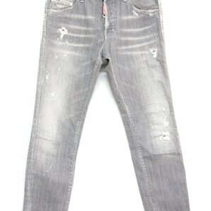 美品 19SS DSQUARED2 ディースクエアード Skinny Dan Jean クラッシュ×ペイント加工 スキニーデニムパンツ ジーンズ 46 グレーの画像1